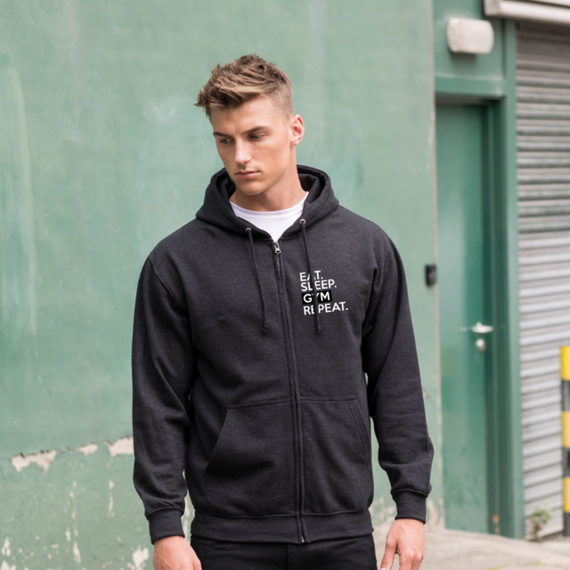 Eat Sleep Gym Repeat zip hoodie