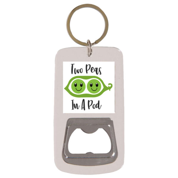 Two Peas In A Pod With Custom Image - Keyring with Bottle Opener Thumbnail