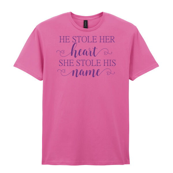 He stole her heart so she stole his name - Softstyle™ adult ringspun t-shirt Thumbnail