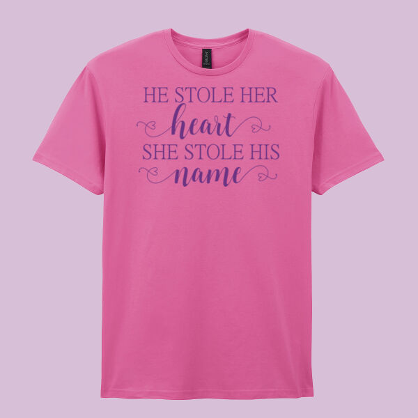He stole her heart so she stole his name - Softstyle™ adult ringspun t-shirt Thumbnail