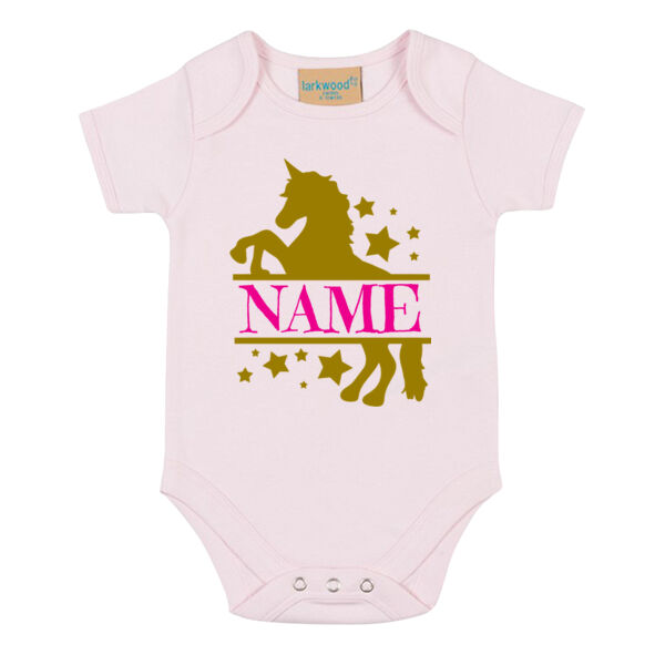 Customisable Unicorn Name - Short sleeved body suit with envelope neck opening Thumbnail