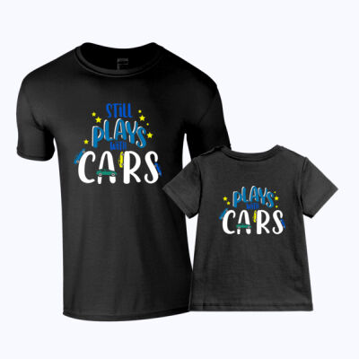 Plays with cars - Matching adult and baby tees Thumbnail