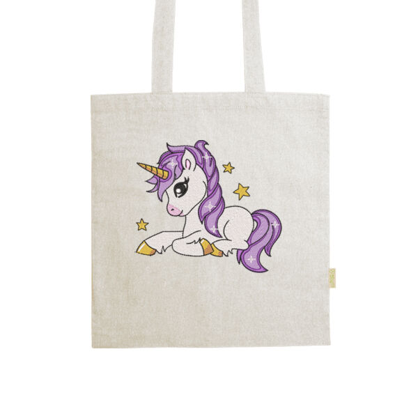 Embroidered Unicorn Laying Down - Rivoli - 100% recycled cotton bag in heather finish Thumbnail