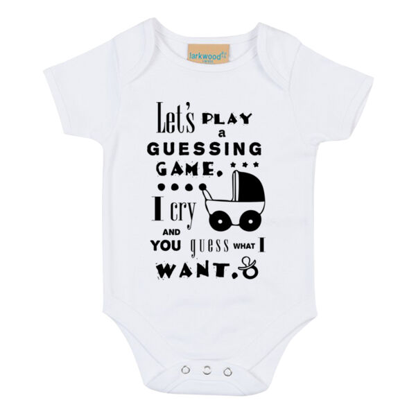 Baby Guessing Game - Short sleeved body suit with envelope neck opening Thumbnail